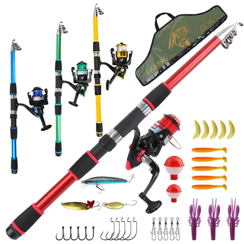 Telescopic Fishing Rod And Reel Combo Full Set With Fishing Bag Lures Hooks Portable Travel Sea Fishing Gear