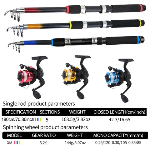 Portable Telescopic Fishing Rod And Spinning Reel Combo Set Outdoor Travel Sea Fishing Gear Equipment With Carrier Bag