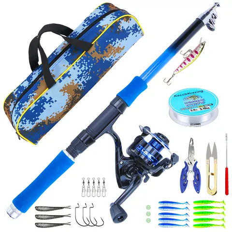 Juego de Caña de Pescar Telescópica Caña de Pescar de Mar Portátil Con Carrete de Pesca Bolsa de Aparejos de Pesca Kit Completo para Principiantes