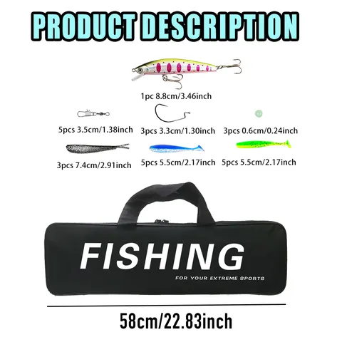 Set de Caña de Pesca Telescópica de Carbono Carrete Señuelos Kit Completo de Aparejos de Pesca