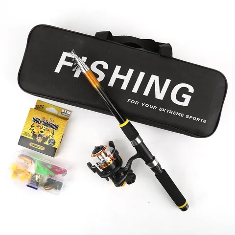 Set de Caña de Pescar Telescópica Portátil Fibra de Carbono Carrete Bolsa de Pesca Kit de Señuelos Equipo de Pesca