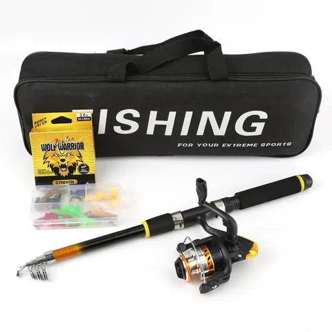 Set de Caña de Pescar Telescópica Portátil Fibra de Carbono Carrete Bolsa de Pesca Kit de Señuelos Equipo de Pesca