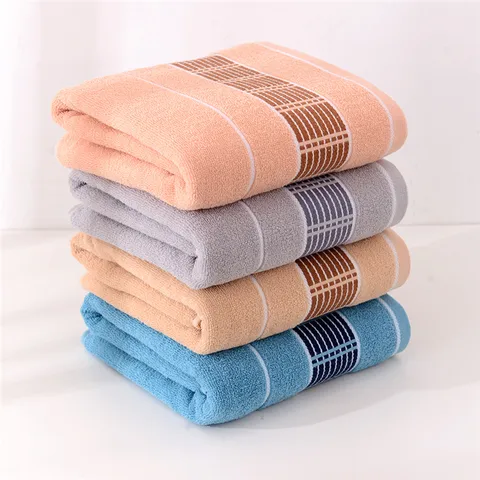 Pure Cotton Bath Towel Thickened Soft Highly Absorbent Solid Color Striped Home Bathroom Hotel Beach Towel