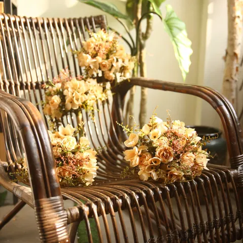 Bouquet di Rose e Ortensie Retrò Fiori Artificiali di Seta Stile Fresco Nordico Decorazione Soggiorno Accessori Fotografici
