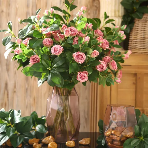 Artificial Silk Rose Flower Bouquet Milan Rose Branches For Home Living Room Table Decor Floral Arrangement