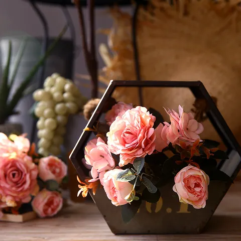 Artificial Silk Rose Flower Bouquet Natural Pastoral Style Decorative Fake Flowers For Home Dining Table Coffee Table Floral Arrangement Gift