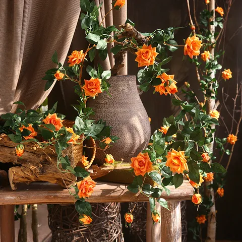Artificial Rose Flower Vine Simulation Silk Flower Hanging Garland For Home Wall Decor Wedding Party Engineering Decoration