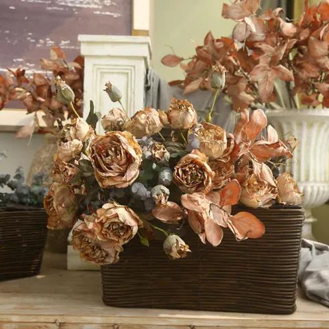 Vintage Américain Fleurs Artificielles En Soie De Pivoine Couleur D'Automne Faux Fleurs Pour Salon Décoration Intérieure Photographie