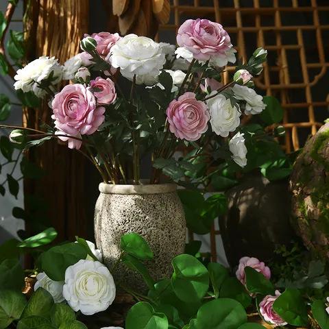 Artificial Peony Silk Flowers 3 Heads Fake Peony Bouquet For Home Living Room Dining Table Decoration Floral Arrangement
