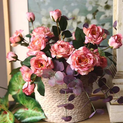 Retro Autumn Peony Artificial Flower Silk Fake Flowers Home Living Room Table Decoration Floral Arrangement