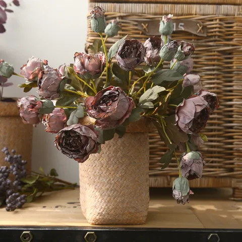 Vintage Américain Fleurs Artificielles En Soie De Pivoine Couleur D'Automne Faux Fleurs Pour Salon Décoration Intérieure Photographie