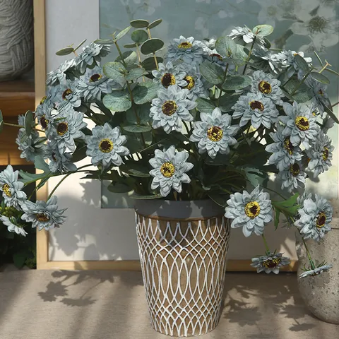 Single Branch American Retro Silk Sunflower Fake Flower Living Room Dining Table Home Artificial Flower Decor