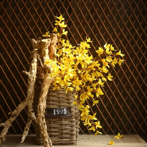 Tige de Fleur de Forsythia Artificielle Fleur de Soie Jaune pour Décoration Intérieure Maison Hôtel Style Nordique