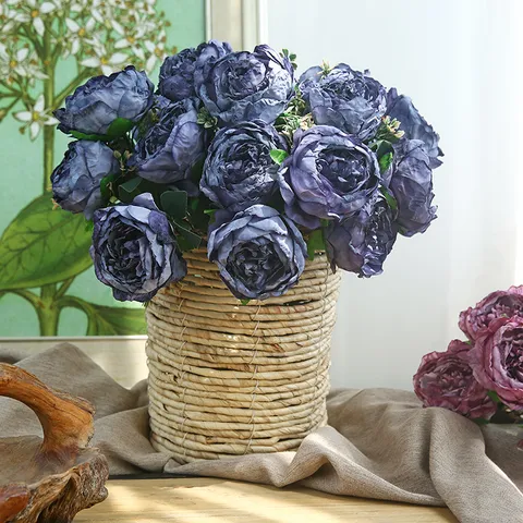 Artificial Peony Silk Flower Bouquet Vintage European Style Fake Flowers For Home Living Room Dining Table Decor