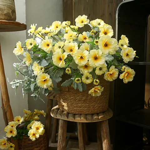 Nordic Style Artificial Ranunculus Silk Flower Branch Peony Fake Floral For Home Table Room Interior Decoration