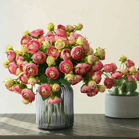 Artificial Camellia Flower Bouquet Silk Fake Flowers Chinese Style Home Decor Living Room Floral Arrangement Ornament
