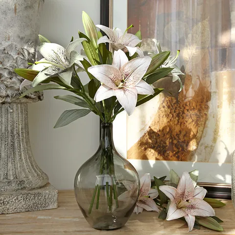 Fleurs de Lys Artificielles en Soie Style Nordique Vintage Décoration de Salon et Table à Manger