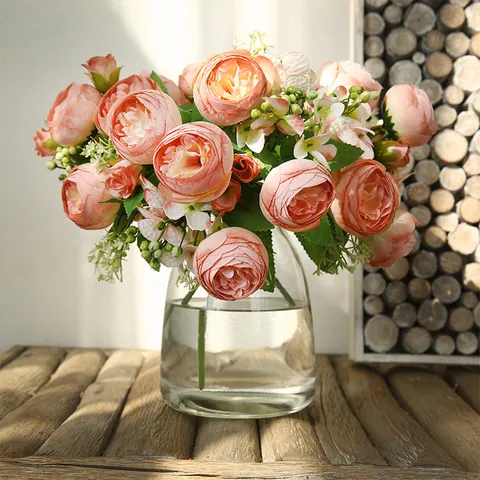 Fleur Artificielle en Soie Bouquet de Roses Style Luxe Nordique Fausse Fleurs pour Décoration de Bureau à Domicile Accessoires de Photographie