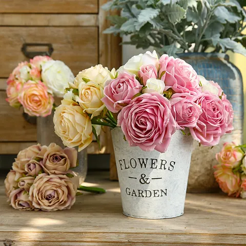 Nordic Retro Romantic Artificial Rose Flower Bouquet Silk Fabric Fake Flowers For Home Living Room Bedroom Wedding Decoration