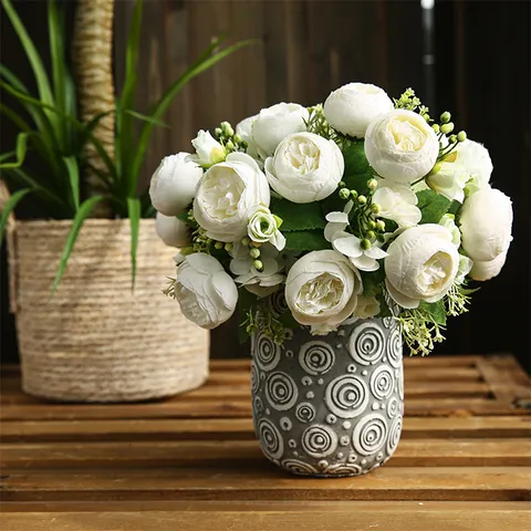 Fleur Artificielle en Soie Bouquet de Roses Style Luxe Nordique Fausse Fleurs pour Décoration de Bureau à Domicile Accessoires de Photographie