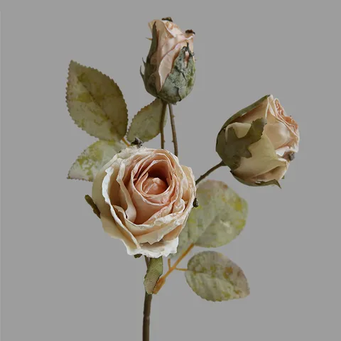 Single Branch Artificial Rose Retro Burnt Edge Silk Flower For Indoor Home Decor Wedding Party Layout
