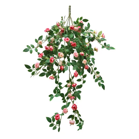 Rattan de Flores de Rosa de Seda Artificial Falsas Flores Vid para el Hogar Interior Colgante de Pared Boda Fiesta Decoración Arreglo Floral