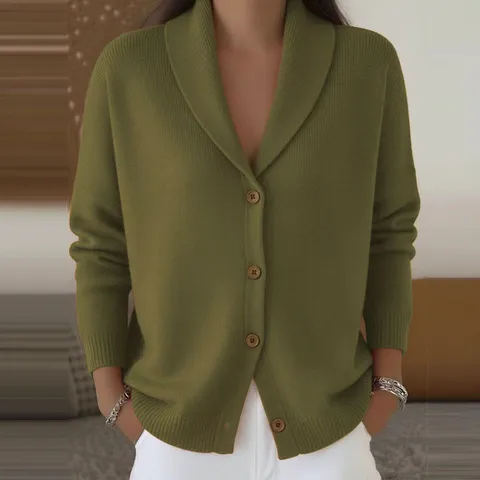 Women's Casual Knitted Cardigan Lapel Long Sleeve Button Down Loose Sweater Coat For Autumn Winter