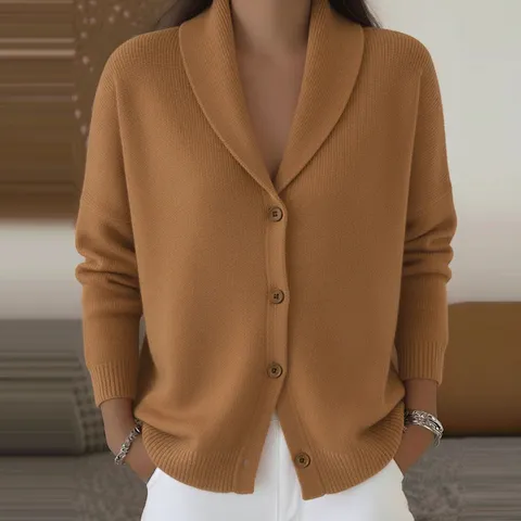 Women's Casual Knitted Cardigan Lapel Long Sleeve Button Down Loose Sweater Coat For Autumn Winter