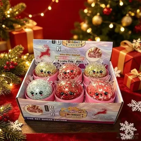 Christmas Deer Antlers Squeeze Toy Glitter Beads Steamer Bun Sucking Squishy Anti Stress Vent Toy Holiday Party Novelty Gift Box