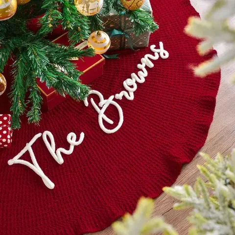 Christmas Tree Skirt Cable Knit Polyester Embroidered Christmas Tree Apron With Bowties Ornament Ornament For Home Holiday Decoration Party Festival