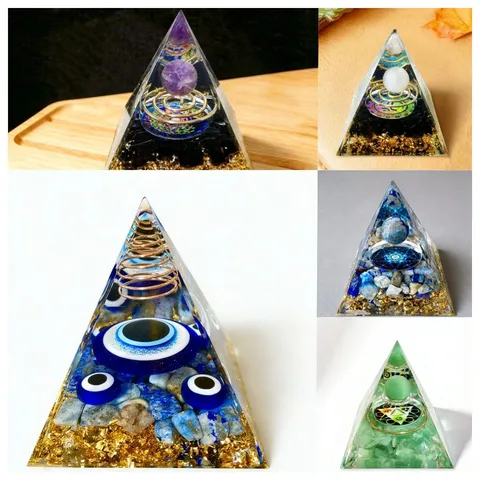 Handgefertigte Orgon Pyramide Natürlicher Kristallstein Harz Dekoration Heilung Energie Schreibtisch Ornament Mandala Heimdekor