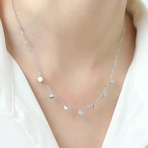 Collier Ras du Cou Minimaliste Français en Acier Titane Disque Rond Délicate Chaîne Câble Paillettes Ras du Cou pour Femmes Cadeau d'Anniversaire Bijoux Élégante Chaîne de Cou Accessoire Quotidien