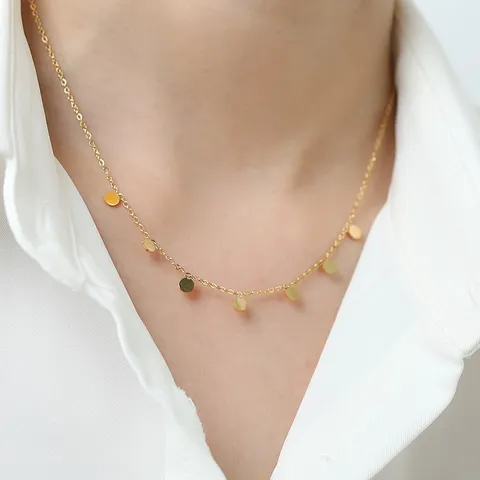 Collier Ras du Cou Minimaliste Français en Acier Titane Disque Rond Délicate Chaîne Câble Paillettes Ras du Cou pour Femmes Cadeau d'Anniversaire Bijoux Élégante Chaîne de Cou Accessoire Quotidien