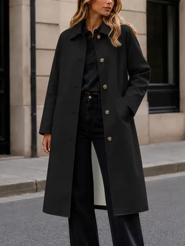 Manteau Mi-long pour Femme Décontracté Épissé à Revers Couleur Unie Boutonnage Simple Veste à Manches Longues pour Automne Hiver Extérieur
