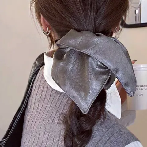 Women PU Leather Square Scarf Scrunchie High Elasticity Hair Tie Vintage Ponytail Holder Hair Accessories
