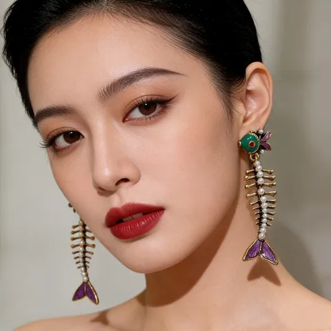 Vintage Court Style Fish Bone Dangle Earrings Alloy Rhinestone Artificial Pearl 925 Silver Earring Post Women Jewelry