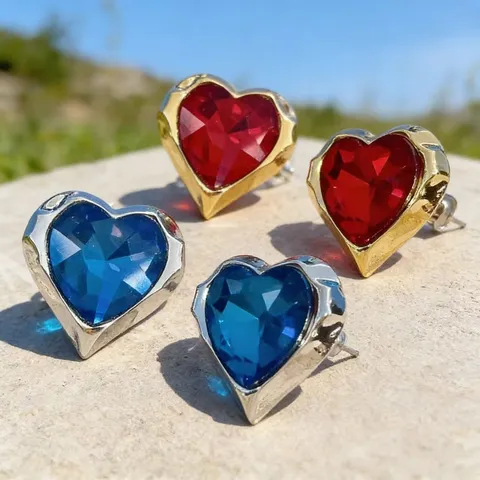 Vintage Court Style Alloy Crystal Heart Stud Earrings With 925 Sterling Silver Earring Post Retro Large Heart Earrings Women Jewelry