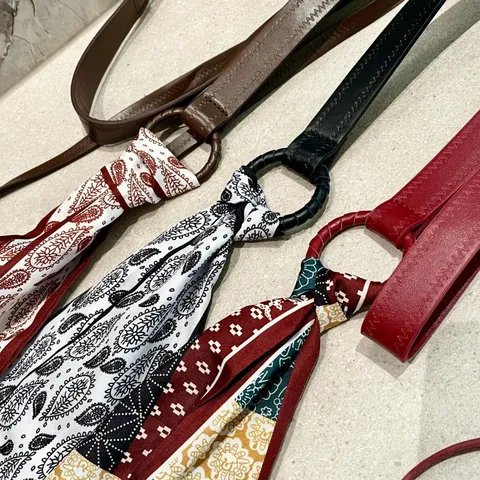 Womens Retro Leather Belt With Paisley Scarf Punk Style Decorative Waist Chain Multi Wear Belt For Jeans
