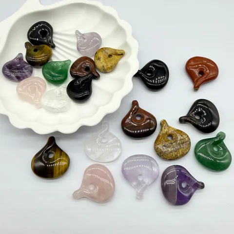 Natural Stone Water Drop Pendant Amethyst Tiger Eye Peace Buckle Charms For DIY Necklace Handmade Jewelry Making Accessories