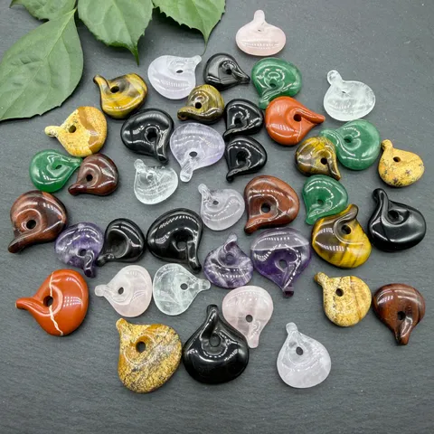 Natural Stone Water Drop Pendant Amethyst Tiger Eye Peace Buckle Charms For DIY Necklace Handmade Jewelry Making Accessories