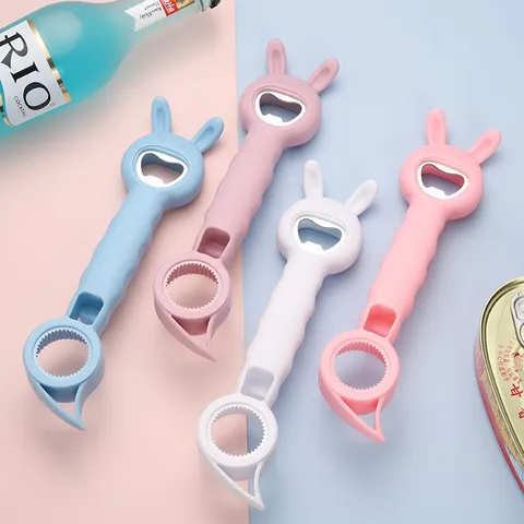 Multifunctionele Konijn Flesopener Handmatige Blikopener Antislip Keukenhulp Draagbare Flesdop Opener Roestvrij Staal