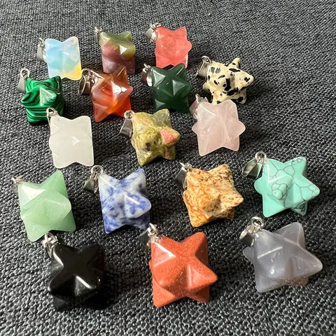 Ciondolo Stella di David Merkaba in Pietra Naturale Cristallo di Guarigione Reiki Gioiello Geometrico Collana Accessorio