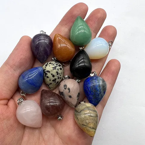 Ciondolo a Goccia in Pietra di Cristallo Naturale Collana Pendolo Curativo in Agata Gioiello Regalo Per Donna
