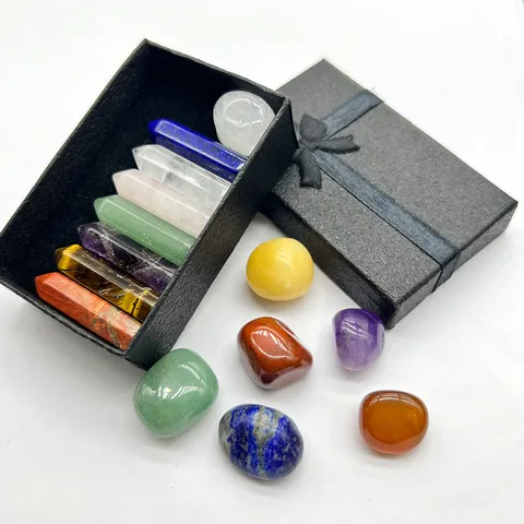 Natural Crystal Healing Stones Hexagonal Wands And Irregular Tumbled Minerals With Black Gift Package