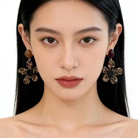 Exaggerated Leopard Print Flower Stud Earrings Resin Acrylic Floral Statement Earpieces Fashion Jewelry Gift For Women
