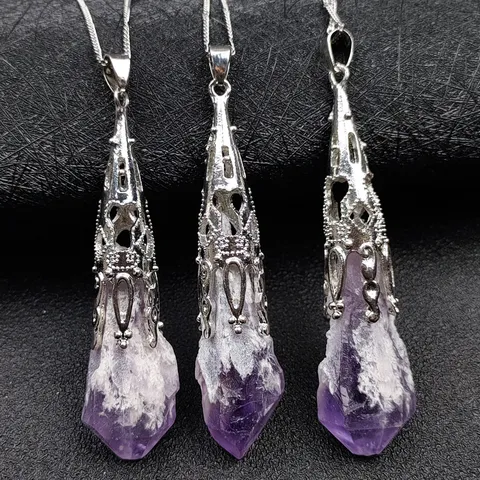 Collana con Ciondolo in Ametista Naturale Cristallo Cluster Pietra Grezza Irregolare Cristallo Guarigione Pendolo Gioielli
