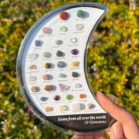 Natürlicher Kristall Achat Edelstein Erzproben Set Mondförmige Display Box Heilende Mineralien Weihnachtsgeschenk Heimdekoration
