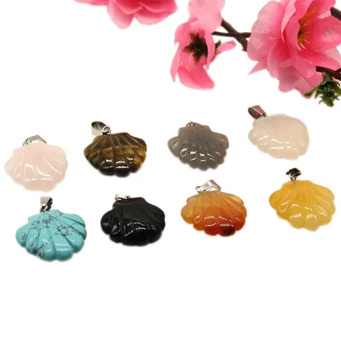 Natural Semi Precious Stone Shell Pendant DIY Jewelry Fashion Agate Crystal Flower Charm For Women Daily Wear Accessories