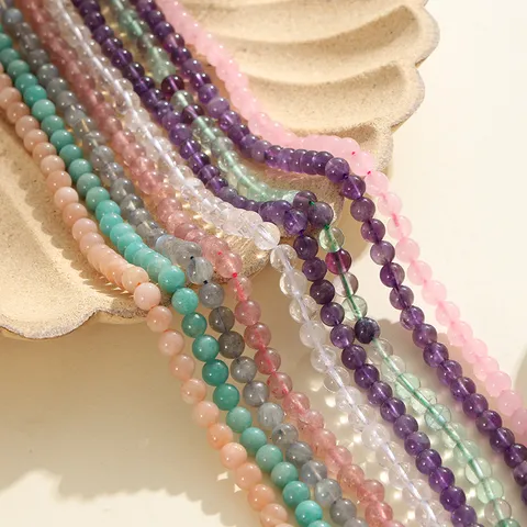 Perline Tonde in Cristallo di Pietra Naturale Ametista Quarzo Fragola Filo di Perline Accessori per Gioielli Fatti a Mano