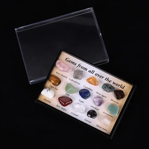 Natürlicher Achat Mineralien Proben 15 Arten Kristall Edelsteine Wissenschaft Bildung Set Heim Büro Tisch Dekor Display Box